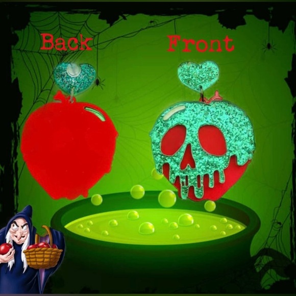 Halloween Evil Queen Poison Apple Snow White Earrings and Tote Bag- NWT - Picture 7 of 9